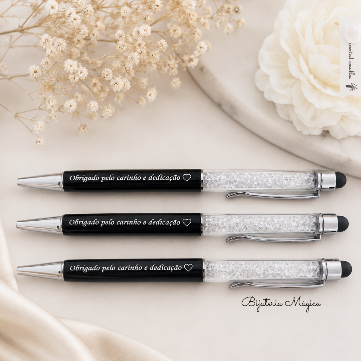 Caneta Preta com Cristais Personalizada