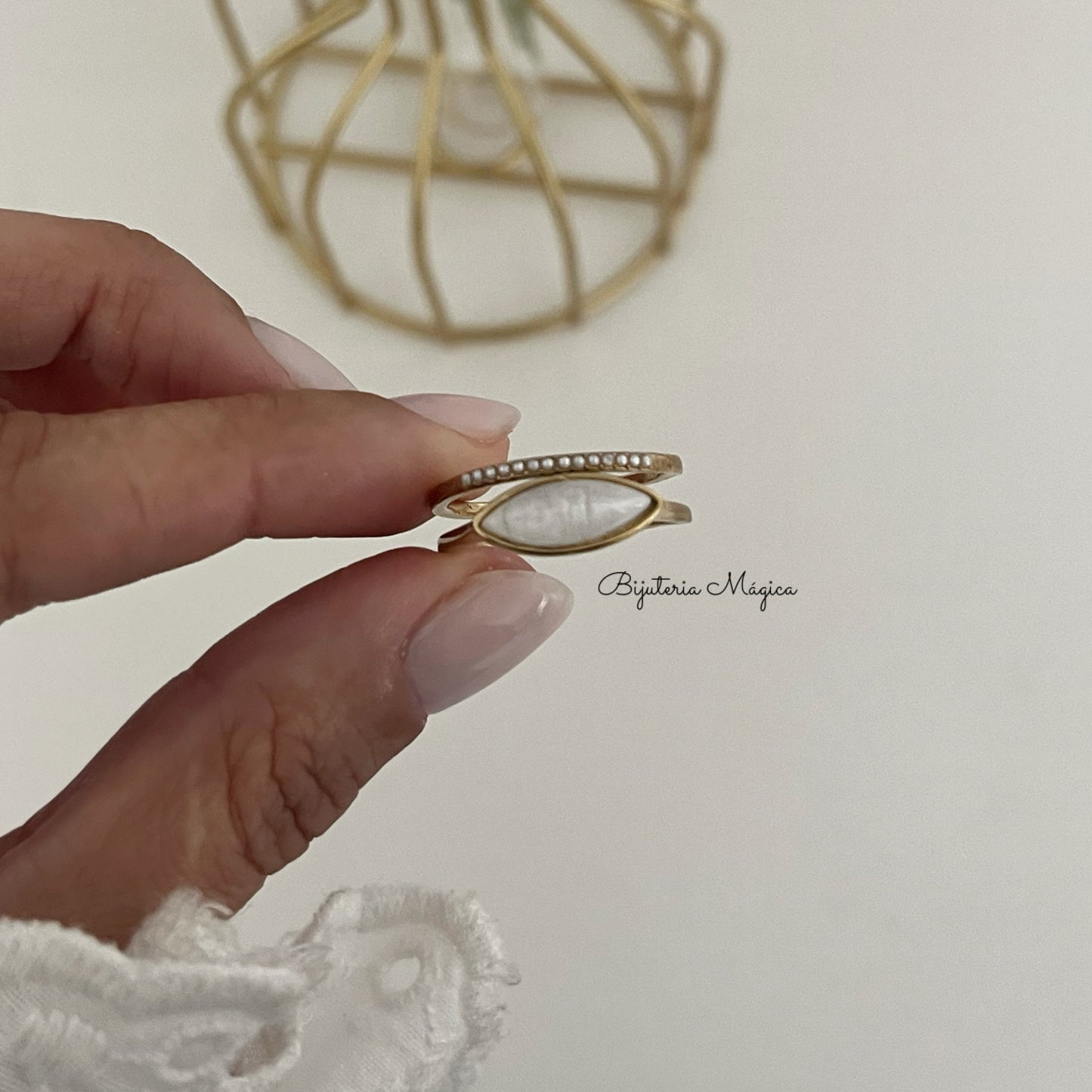 Adjustable Navette Pearl Ring