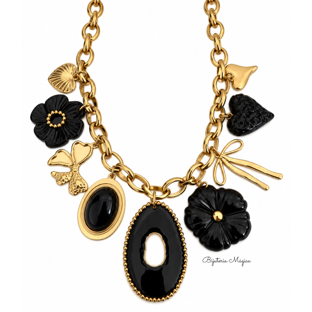 Colar Charms Preto & Dourado