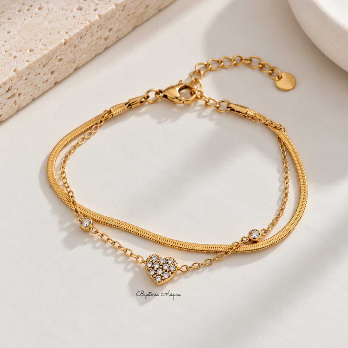 Pulseira Dupla Coração Cristal