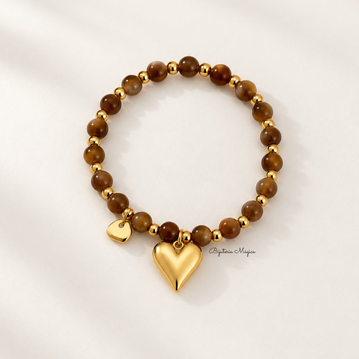 Pulseira Elástica Coração Dourado Castanha