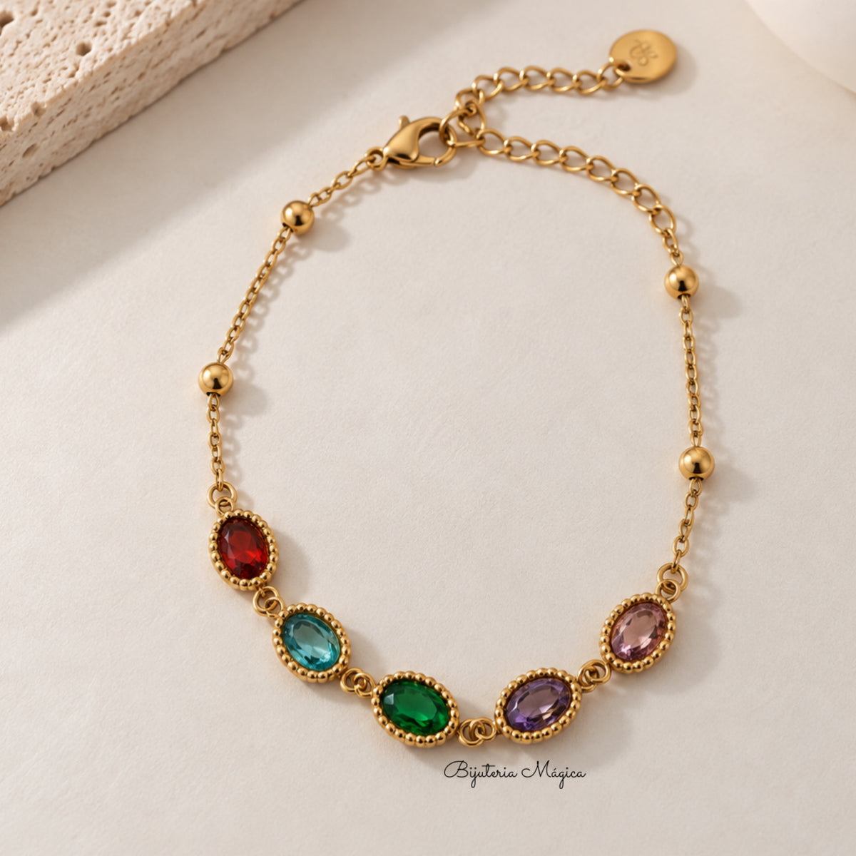 Pulseira Dourada Pedras Coloridas