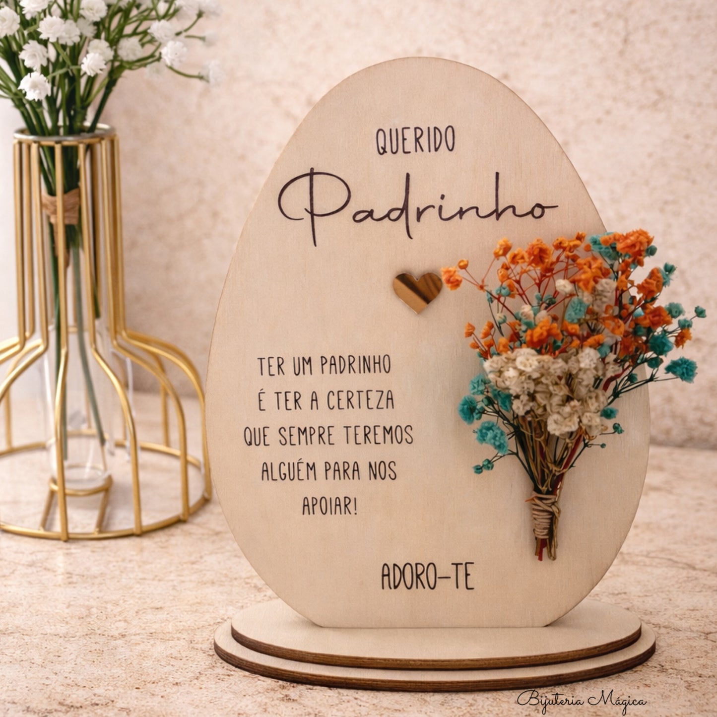 "Dear Godfather" Decorative Plaque with Natural Flowers