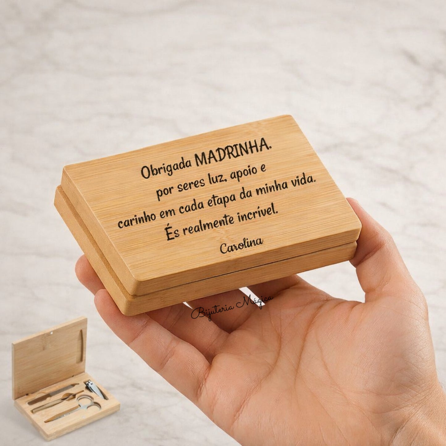 Kit Manicure Madrinha – Caixa de Bambu Personalizada