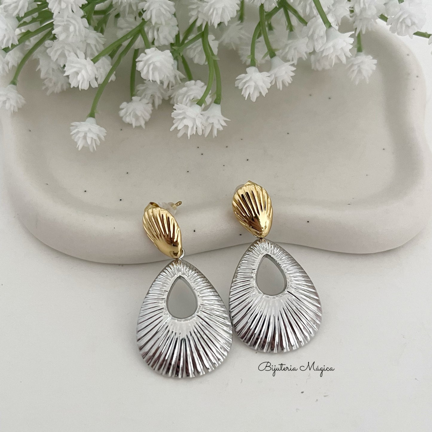 Textured Teardrop Bicolor Elegance Earrings