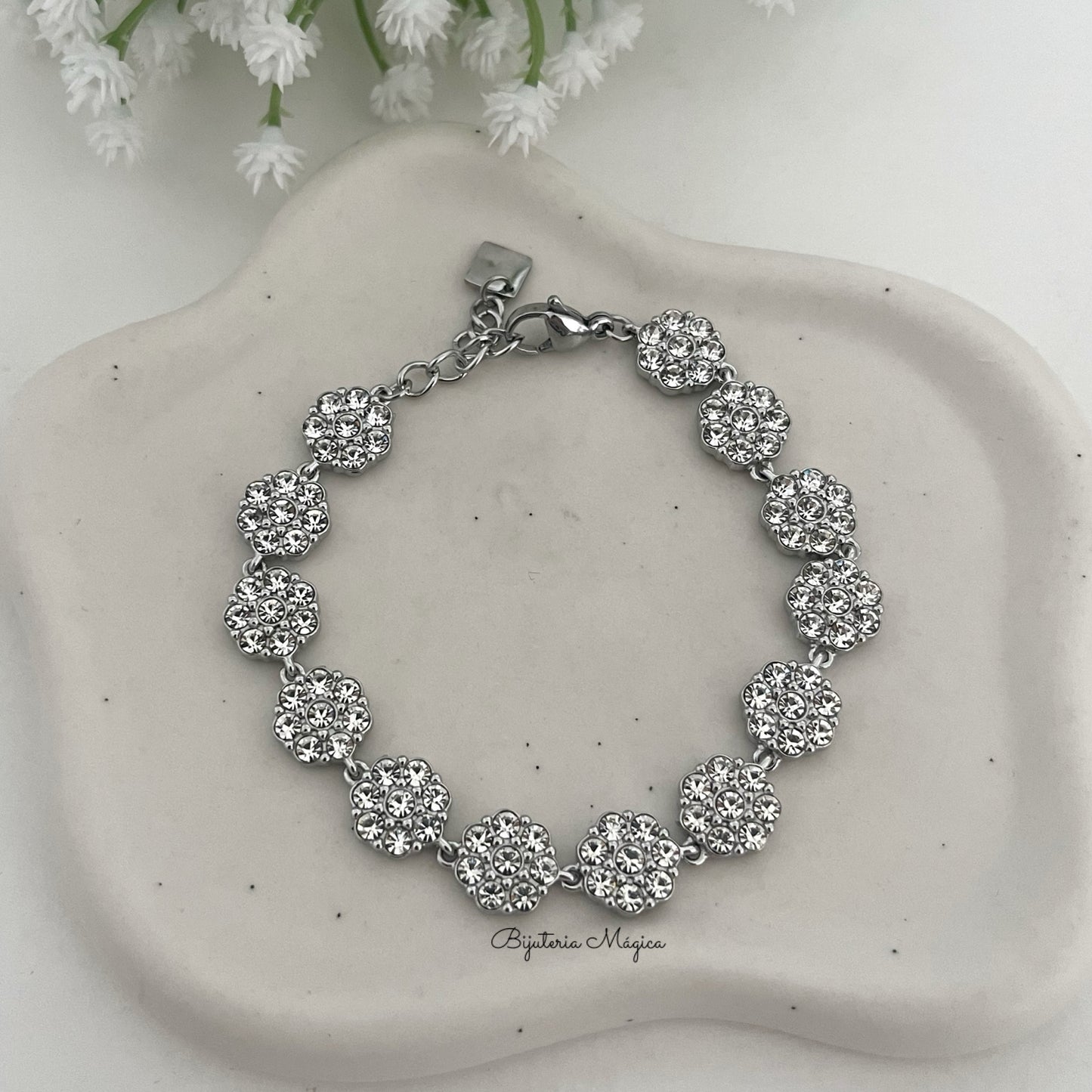 Pulseira Flores Brilho Elegante