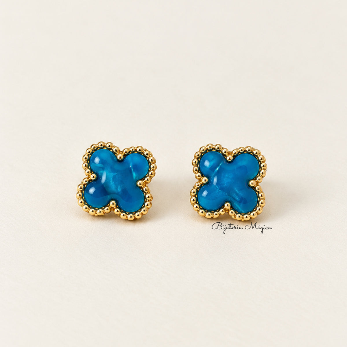 Brincos Trevos Fortuna Azul
