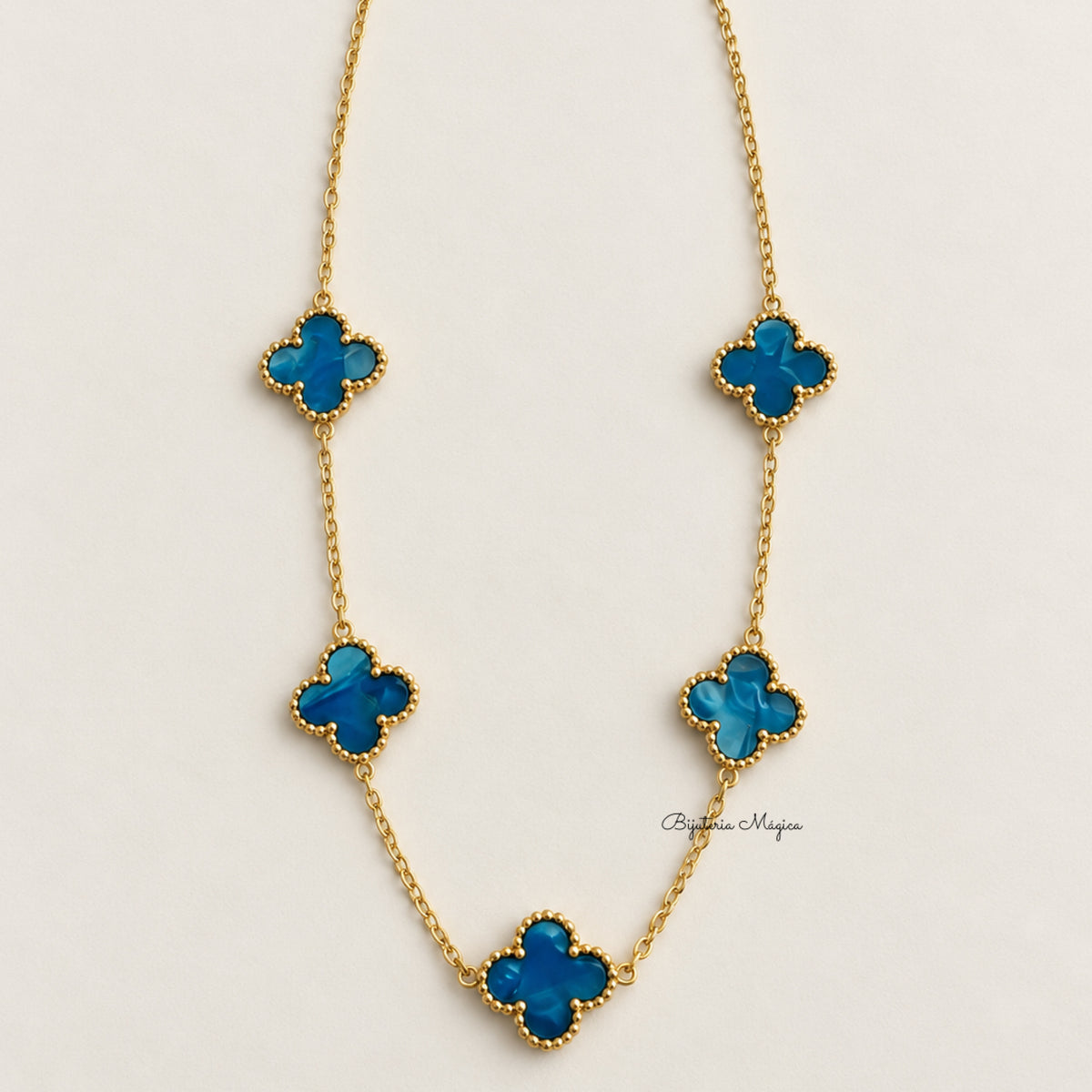 Colar Trevos Fortuna Azul