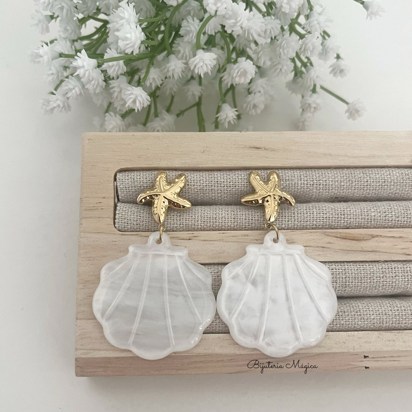 Stainless Steel Starfish & Mother-of-Pearl Shell Earrings