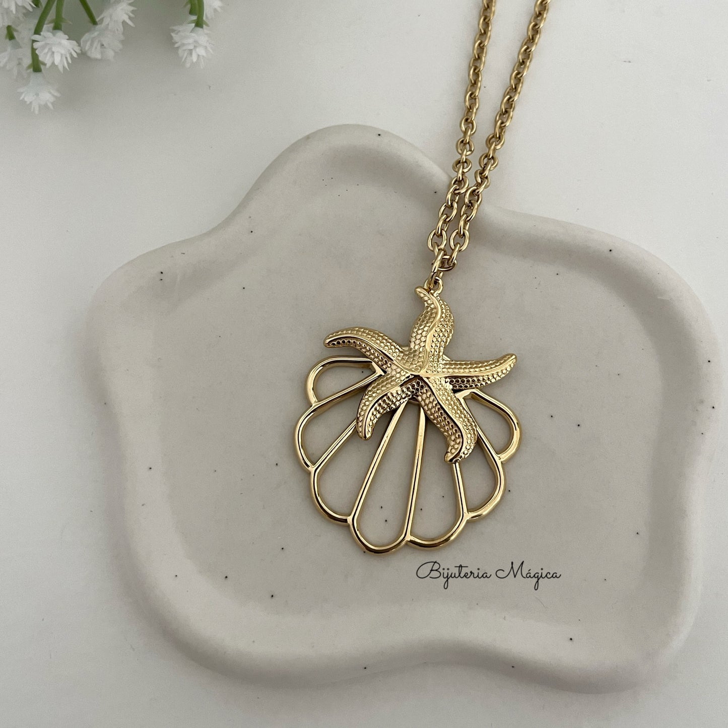 Colar Estrela do Mar & Concha Elegance em Aço Inoxidável