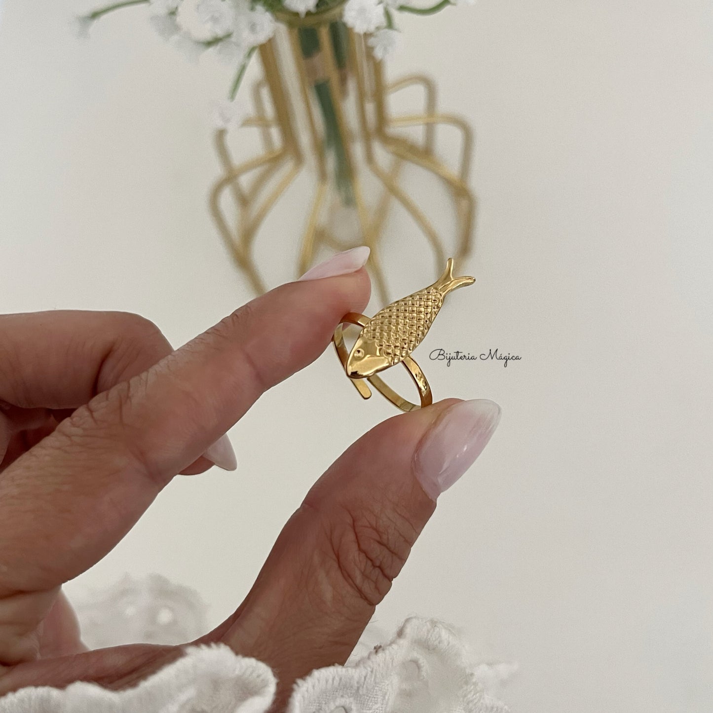 Anel Ajustável Peixe Dourado em Aço Inoxidável