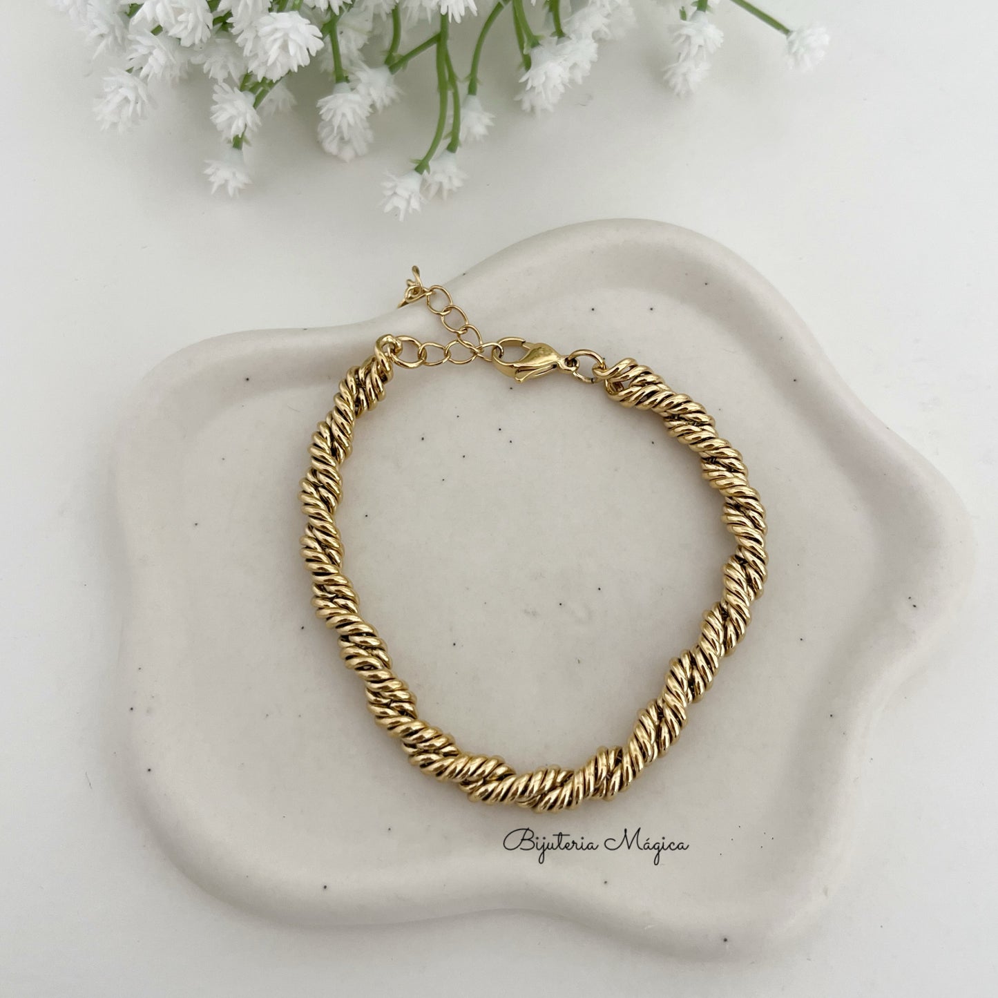 Pulseira Elegance Malha Dourada em Aço Inoxidável