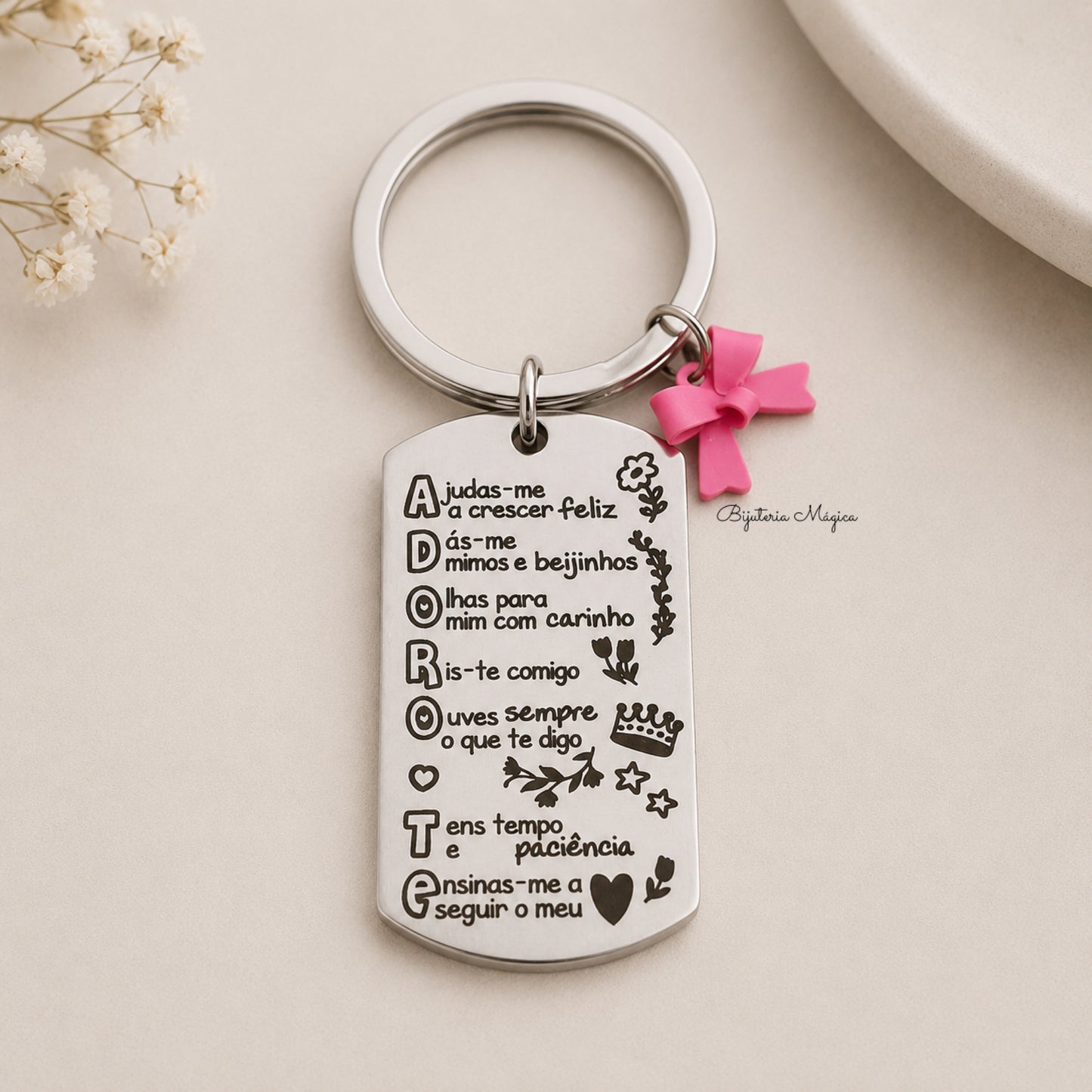 Porta-Chaves em Aço Inoxidável – Medalha com Mensagem