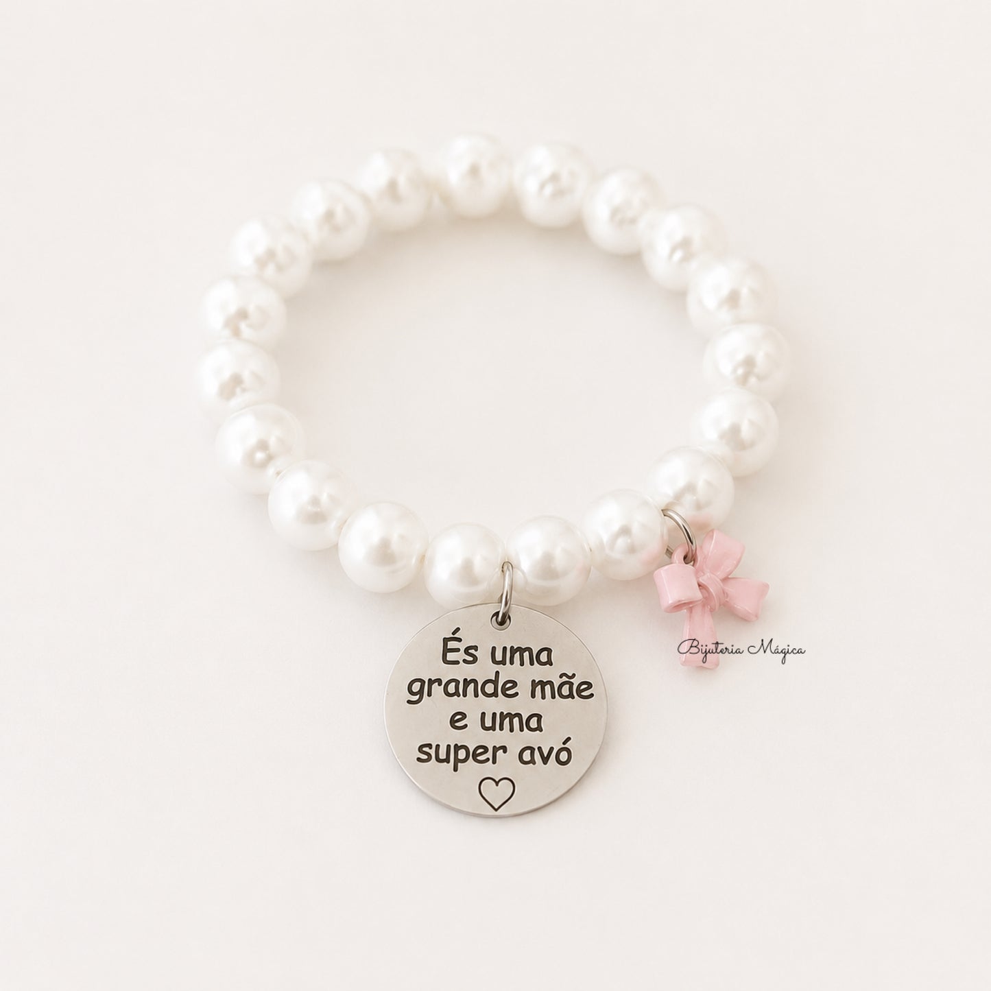 Pulseira Elástica de Pérolas Super Avó – Medalha 20 mm