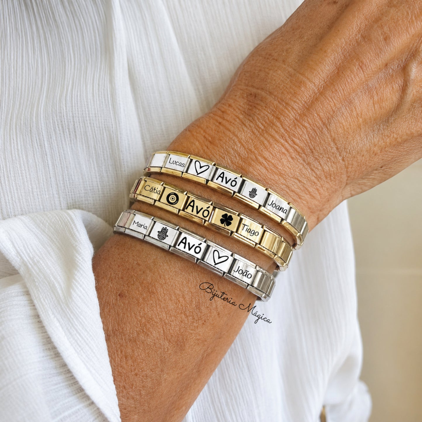 Pulseira Elástica Personalizada em Aço com Elos
