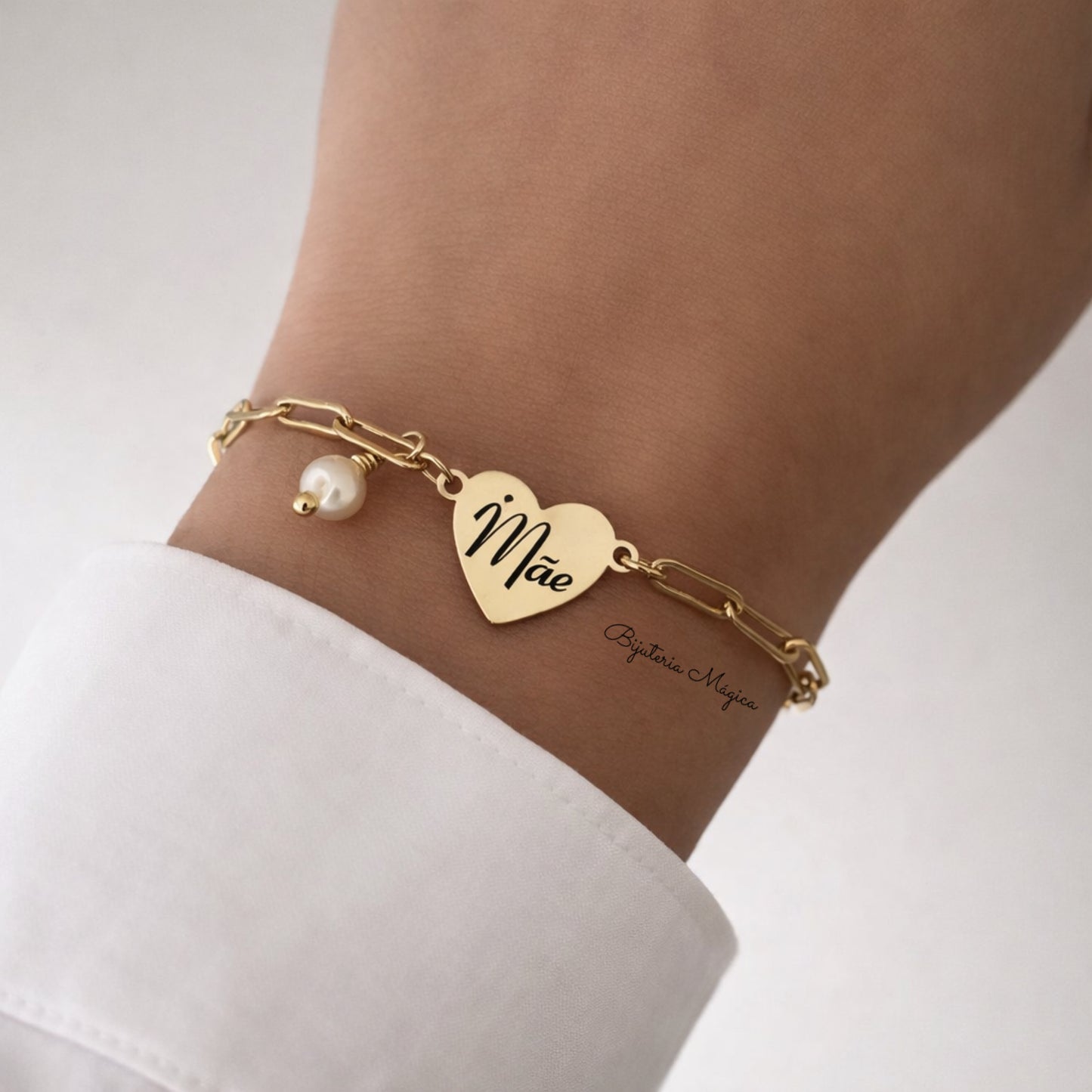 Pulseira Coração Mãe Dourada
