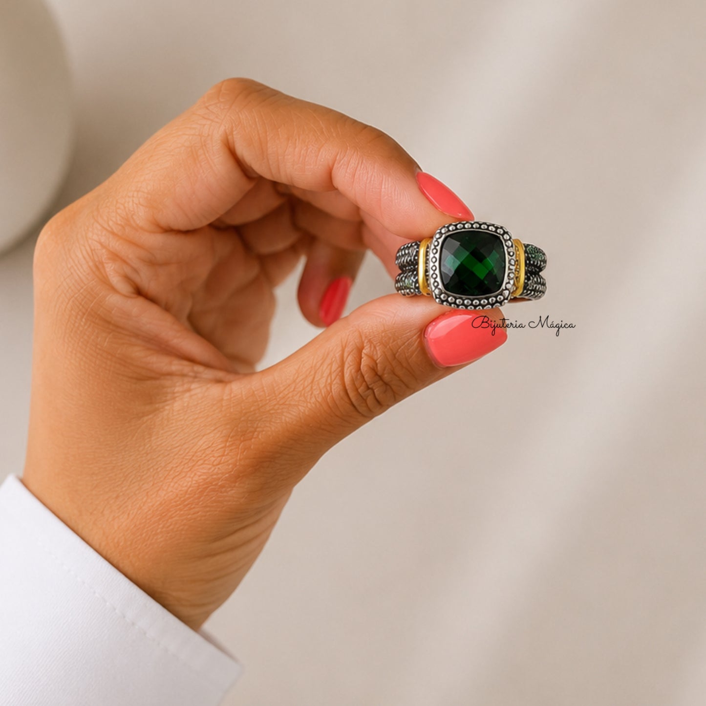 Anel Verde Imperial em Aço Inoxidável