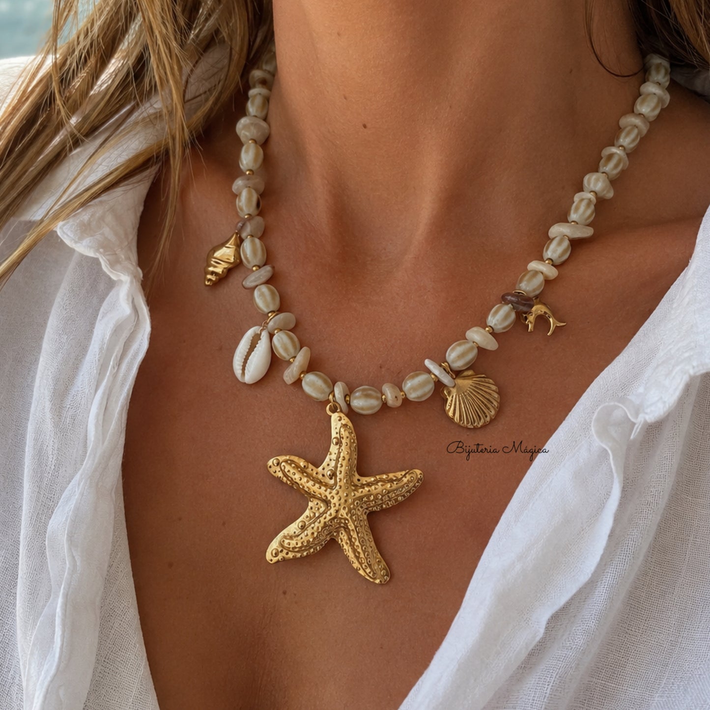 Colar Estrela do Mar com Pérolas e Conchas