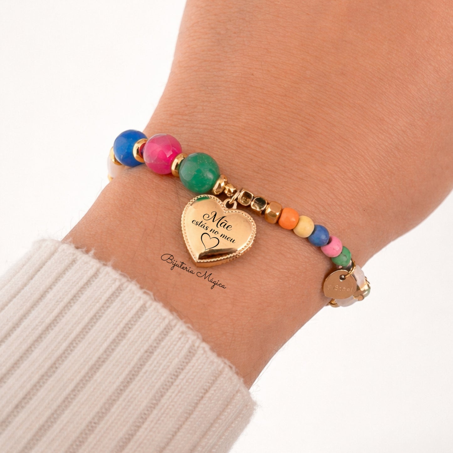 Pulseira Coração de Mãe Colorida em Aço