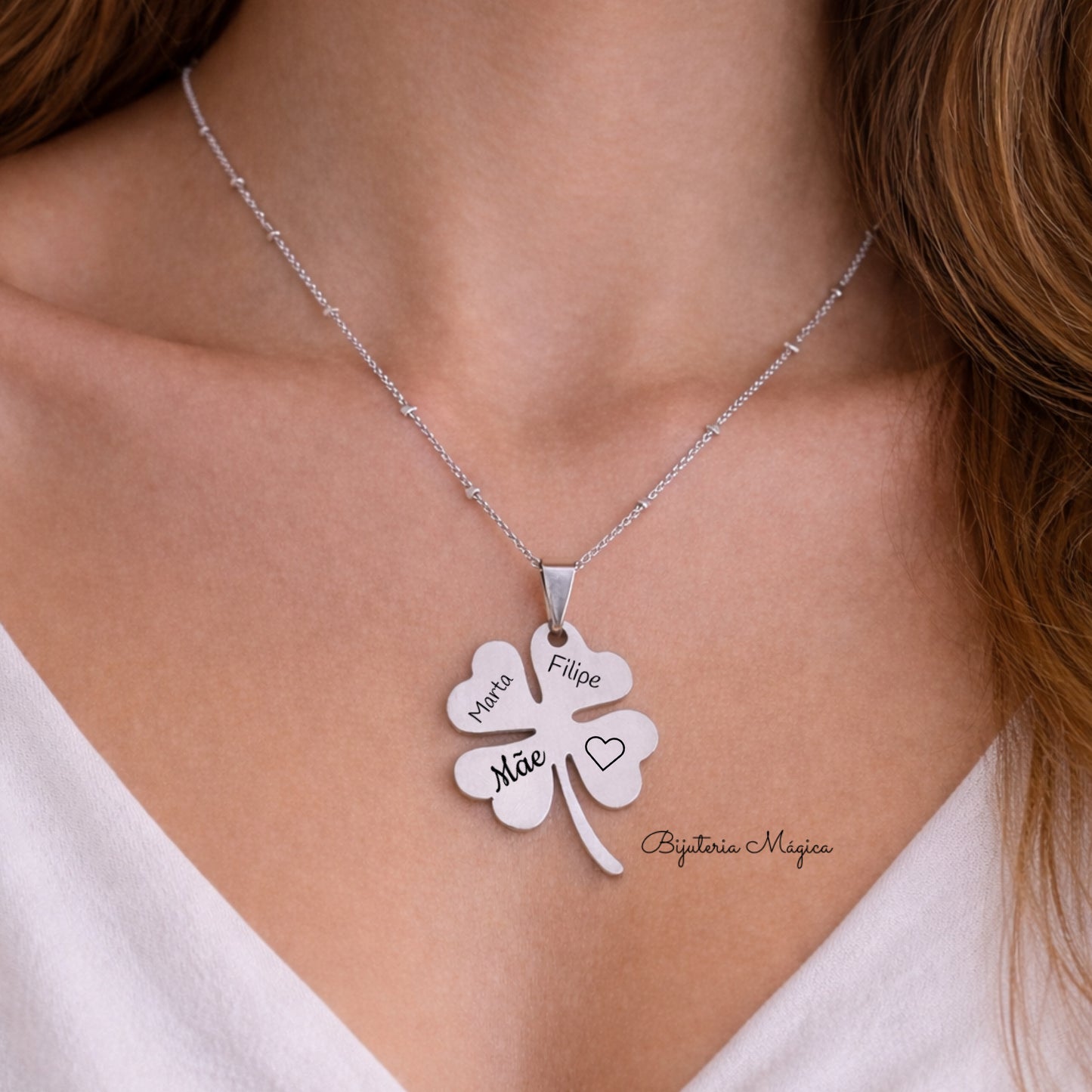 Colar Trevo Personalizado Mãe