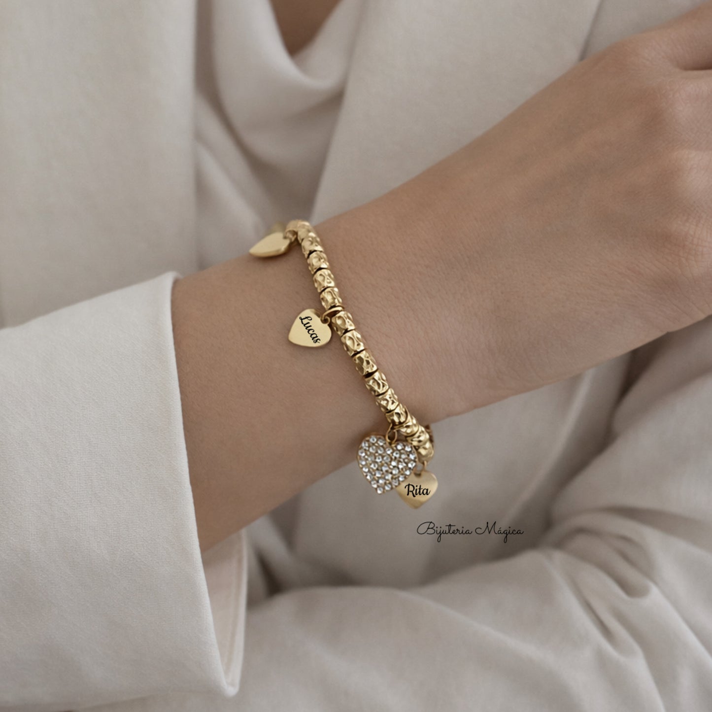 Pulseira Corações Personalizados Brilho
