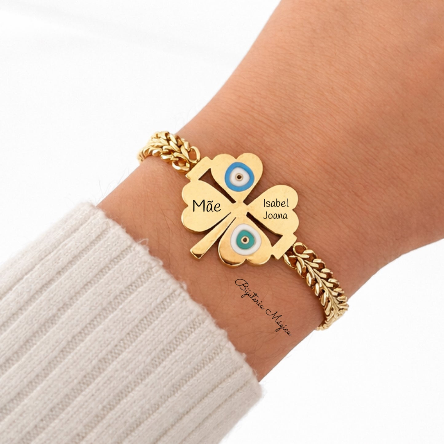 Pulseira Trevo Personalizado Mãe