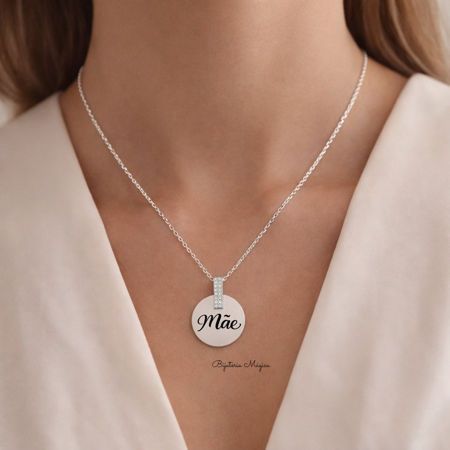Colar Mãe Medalha Prateado