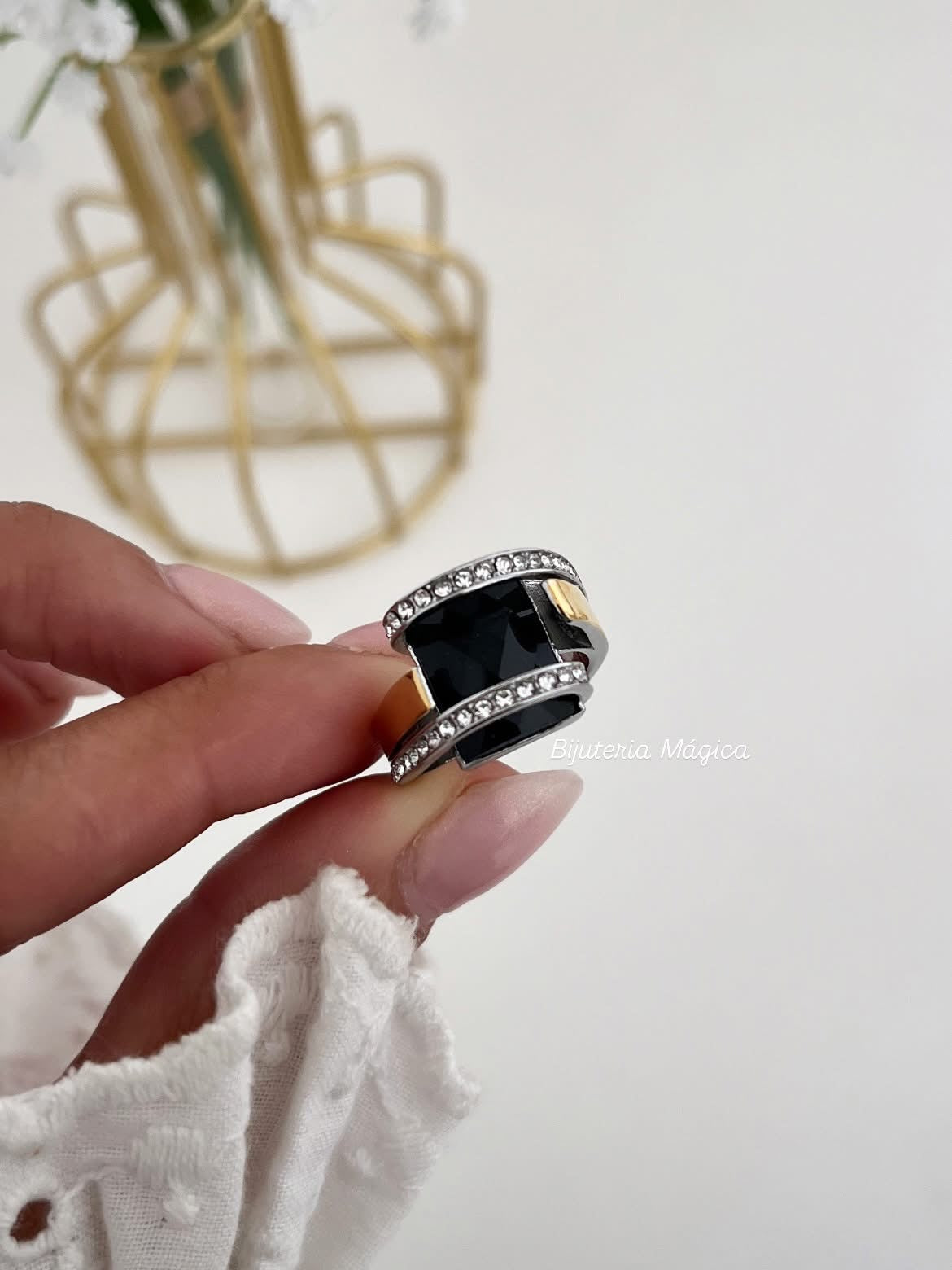 Anel Glamour Preto Bicolor