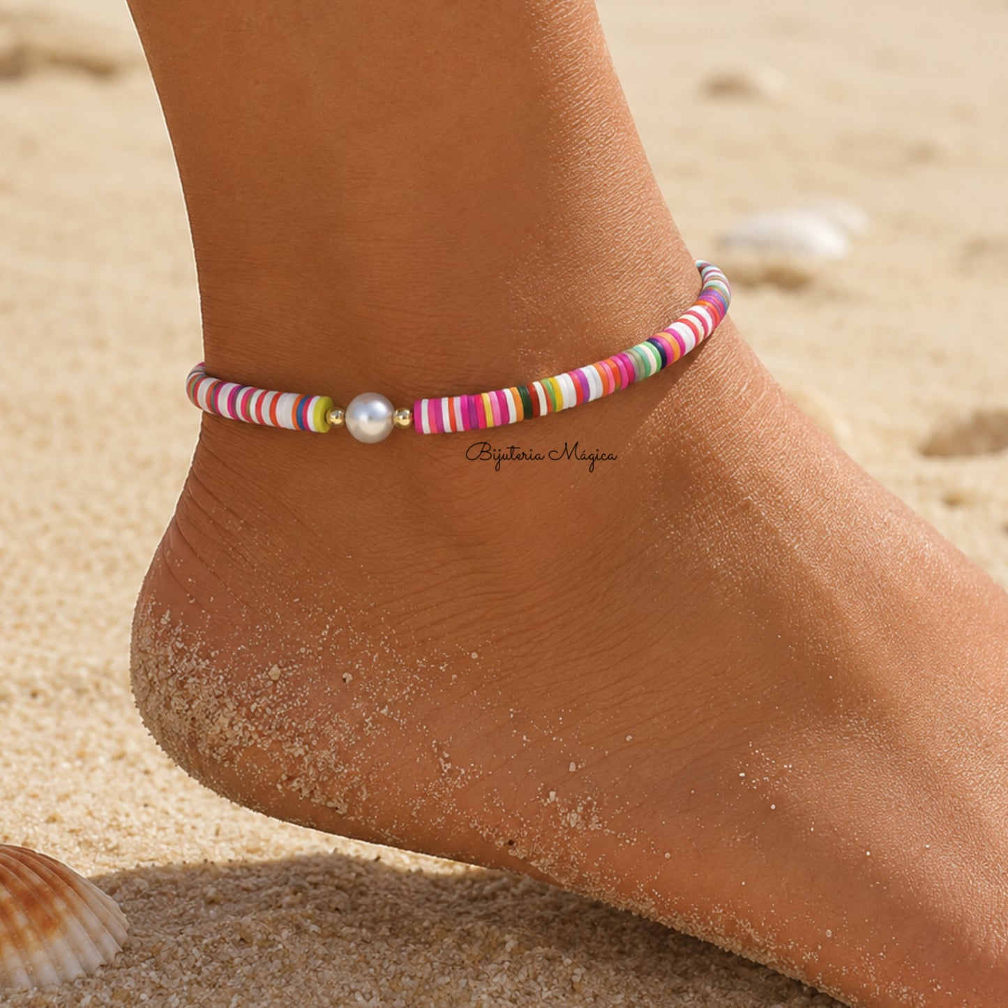 Pulseira de Pé Pérola Colorida