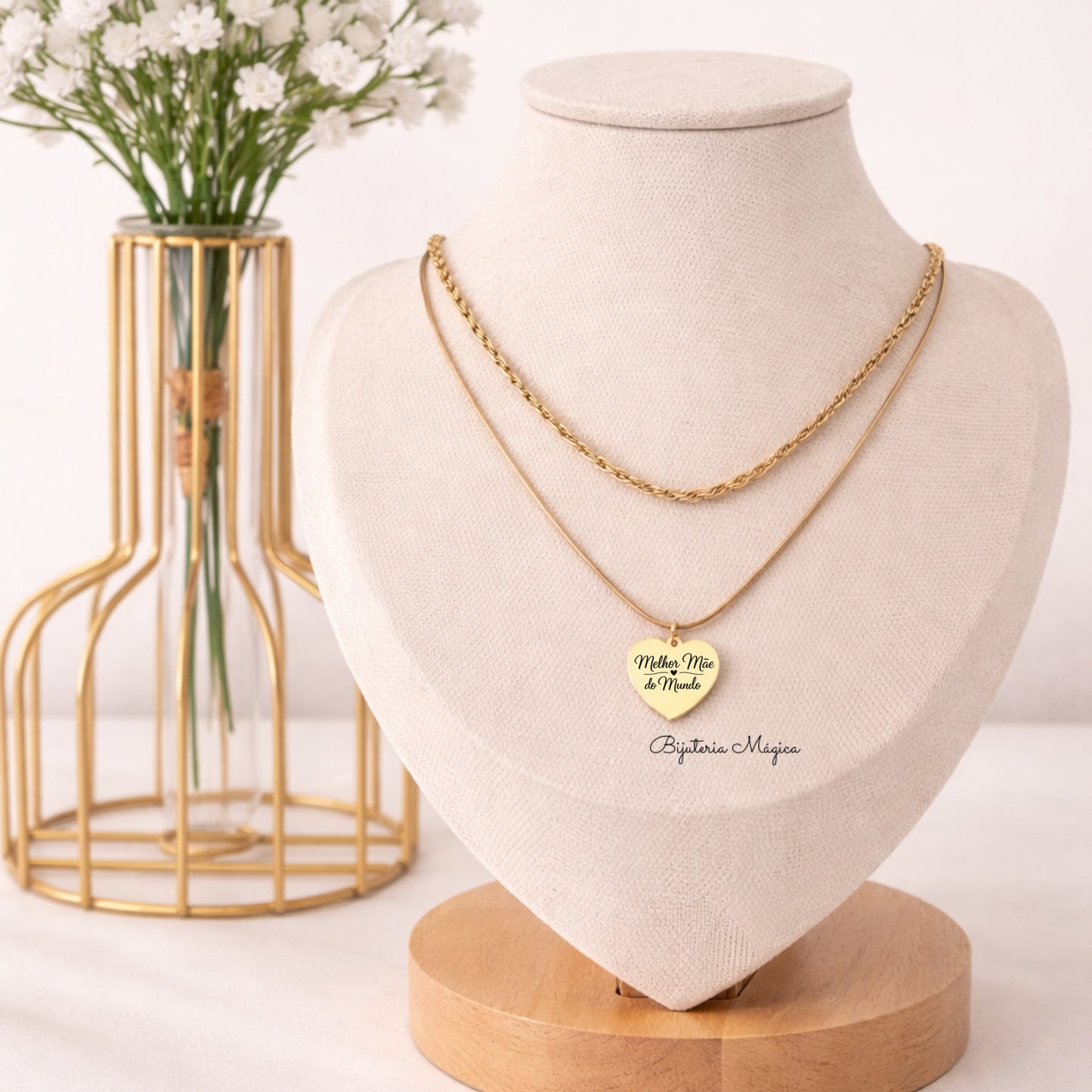 Colar Duplo Coração Personalizado “Melhor Mãe do Mundo”