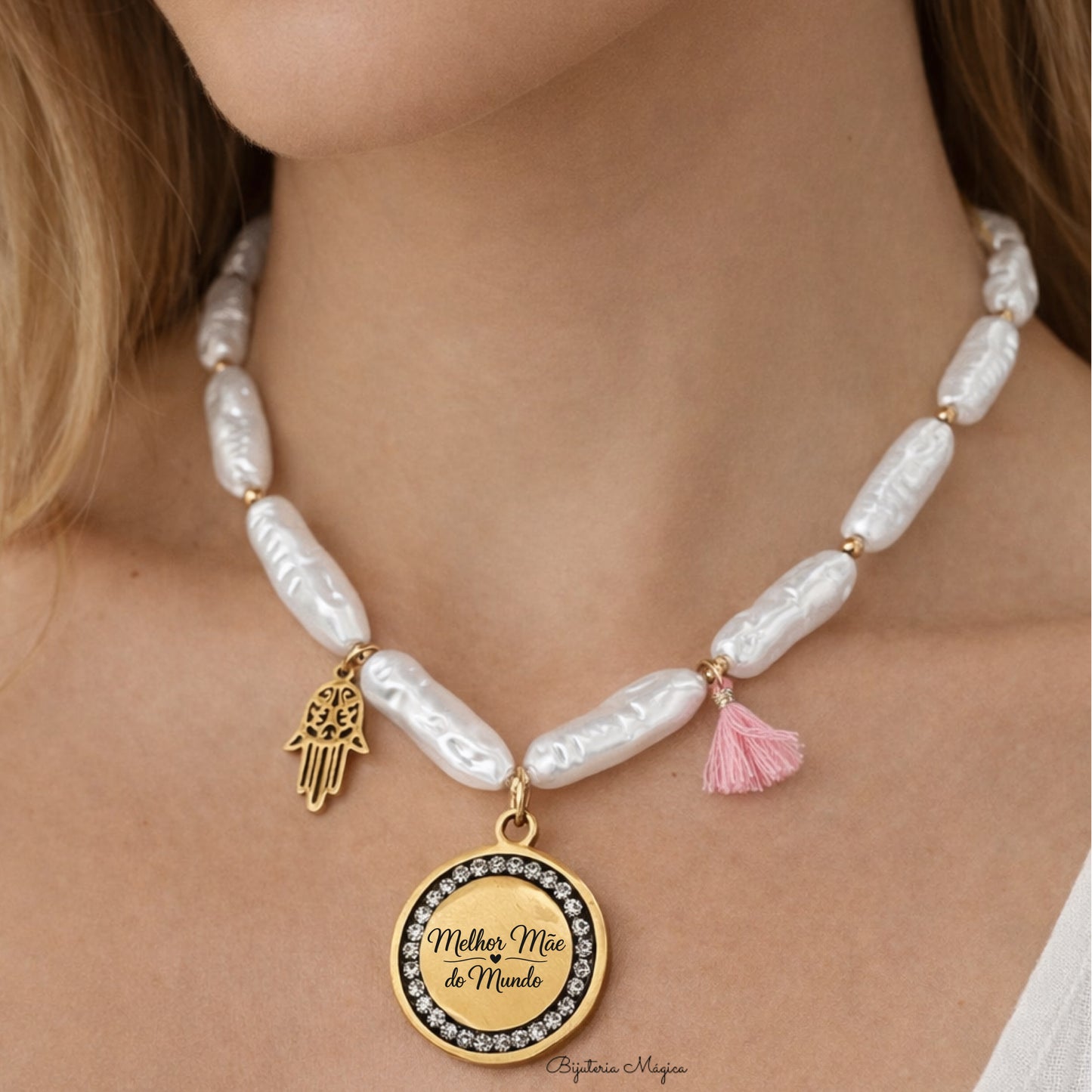 Colar Pérolas “Melhor Mãe do Mundo” Personalizado