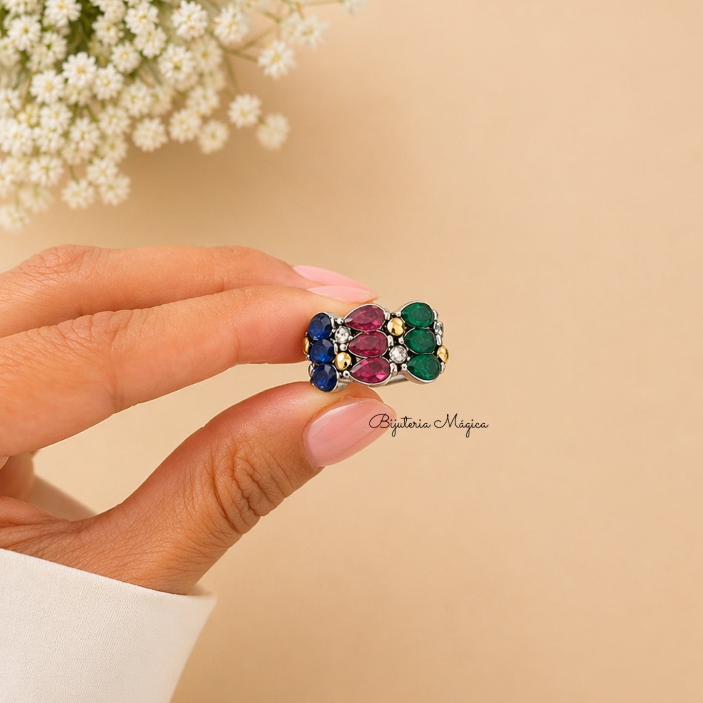 Anel Multicolor Brilho em Aço
