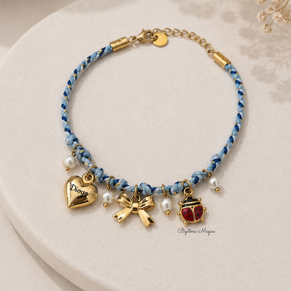 Pulseira Joaninha Azul Personalizada