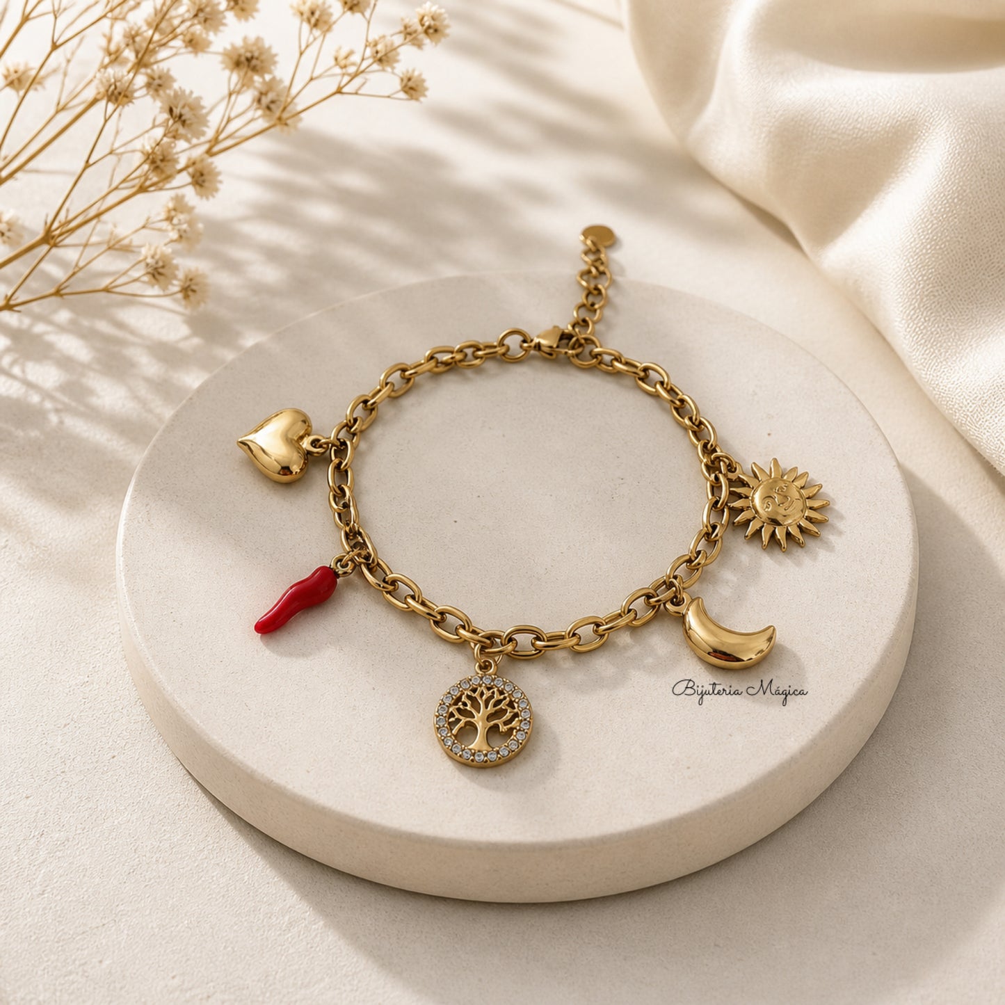 Pulseira Charms da Sorte em Aço Inoxidável