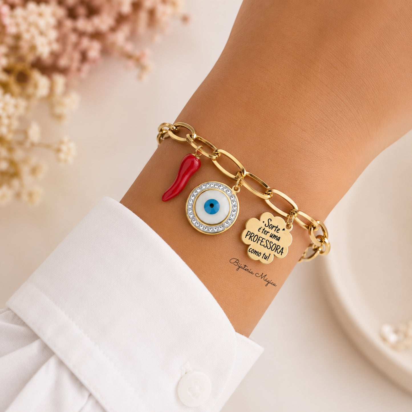Pulseira da Sorte com Olho Protetor e Malagueta