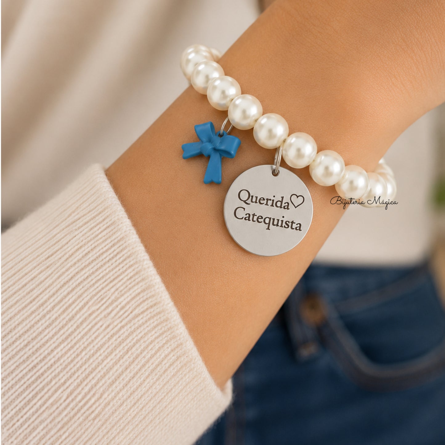 Pulseira Elástica de Pérolas “Querida Catequista”