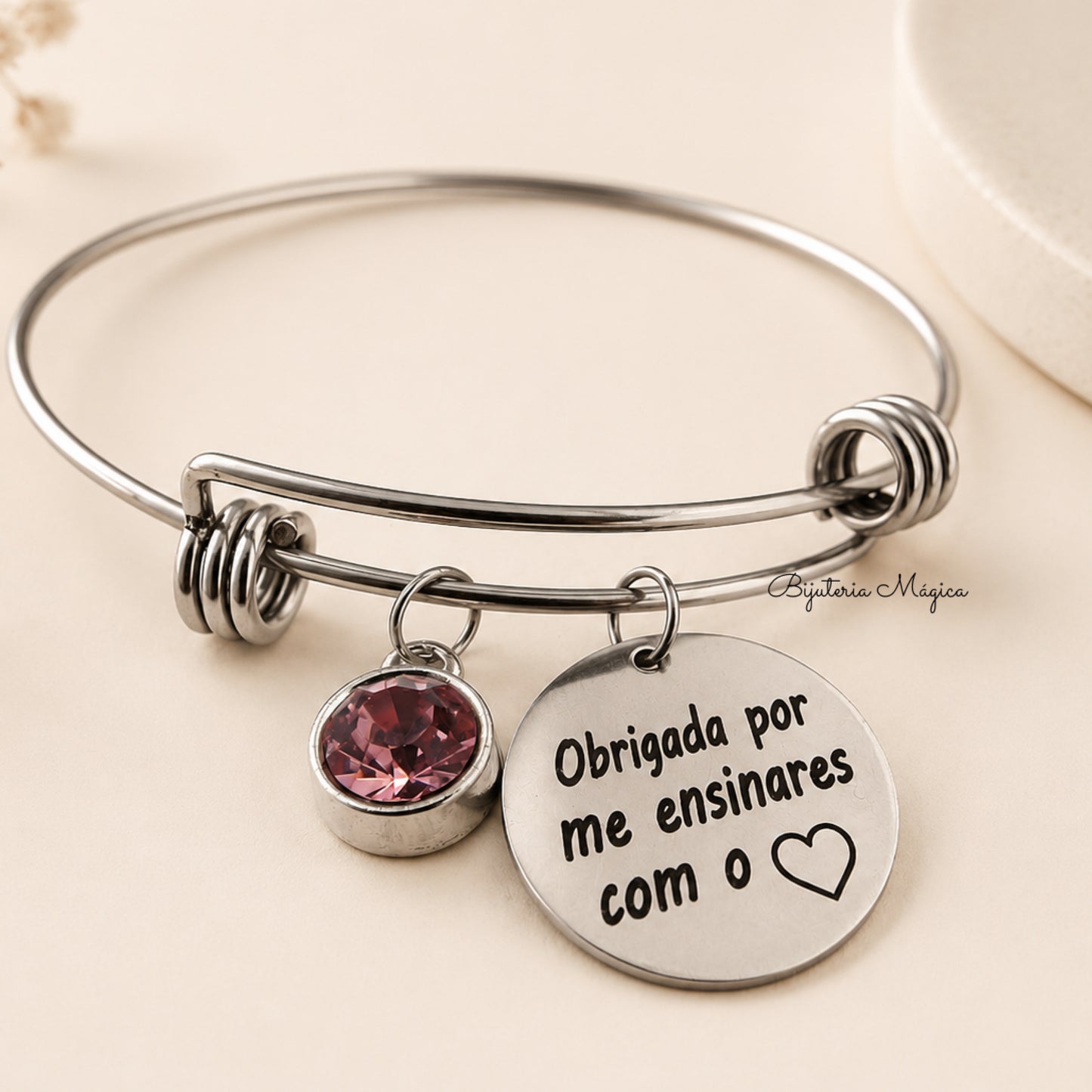 Pulseira Personalizada com Brilhante Rosa