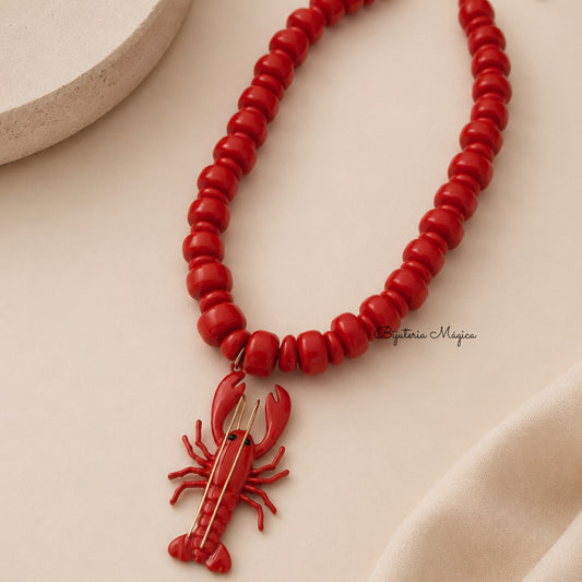 Colar Coral com Lagosta Vermelha