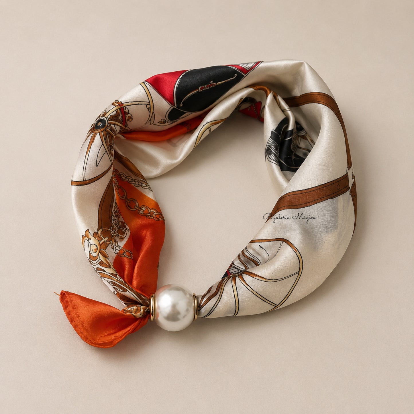 Lenço de Cetim com Pérola Magnética Elegance