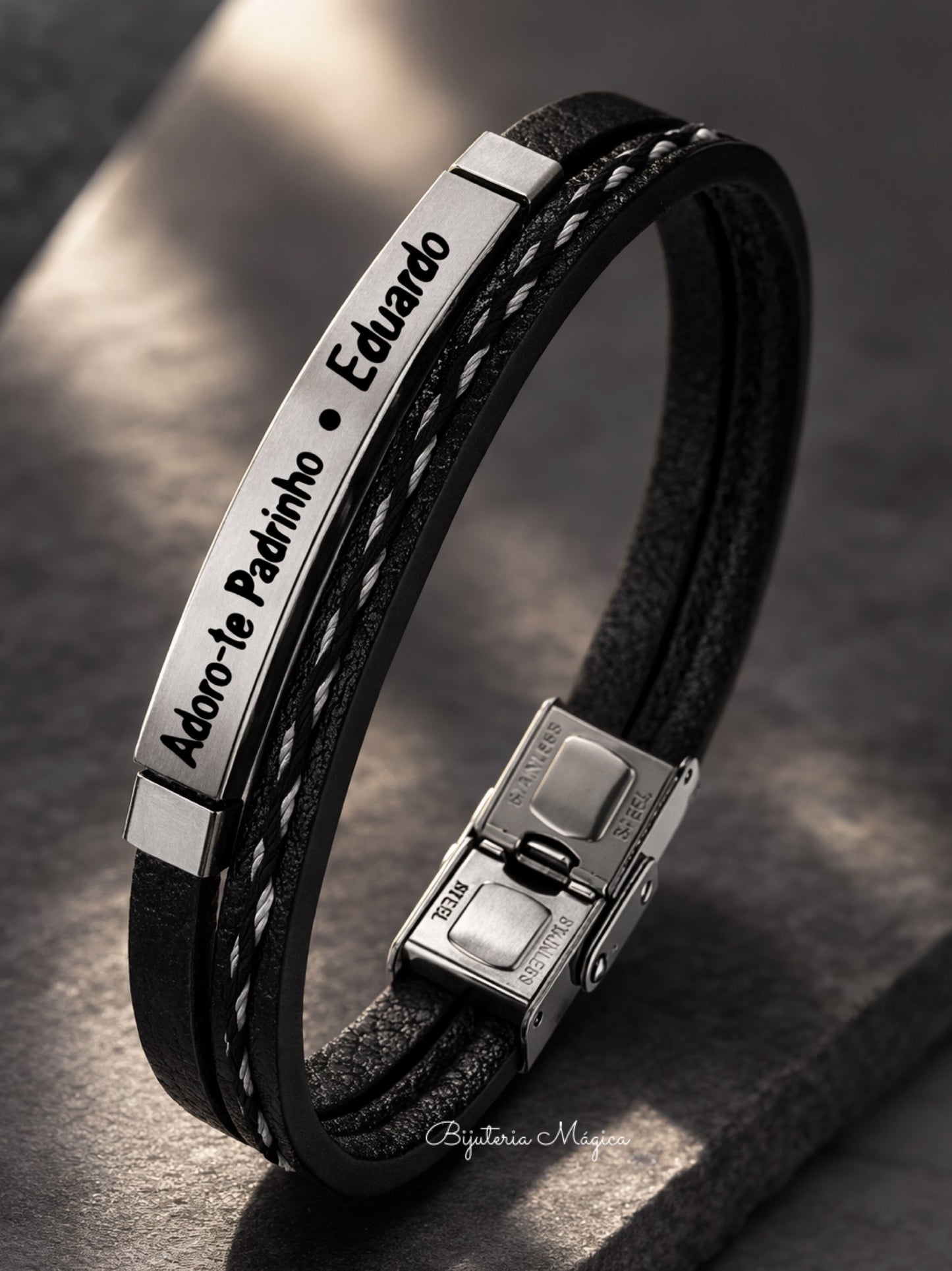 Godfather Bracelet Personalized Steel and Leather
