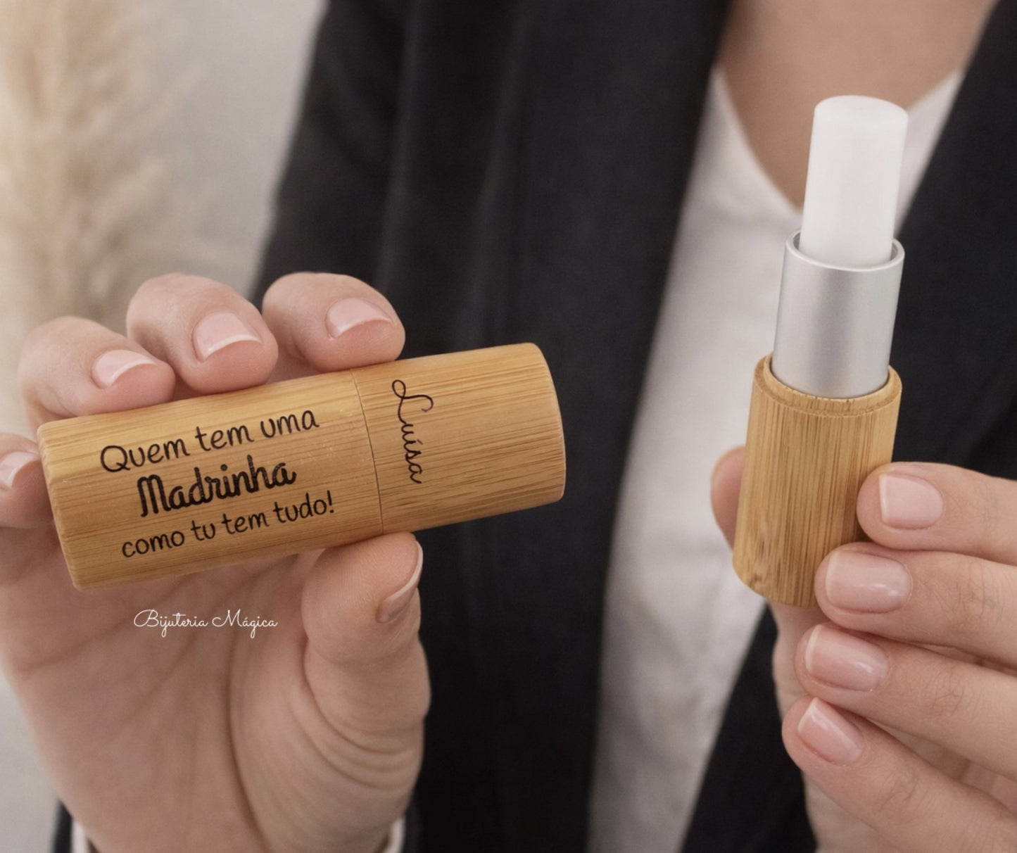 Bálsamo Labial Madrinha em Bambu Personalizado