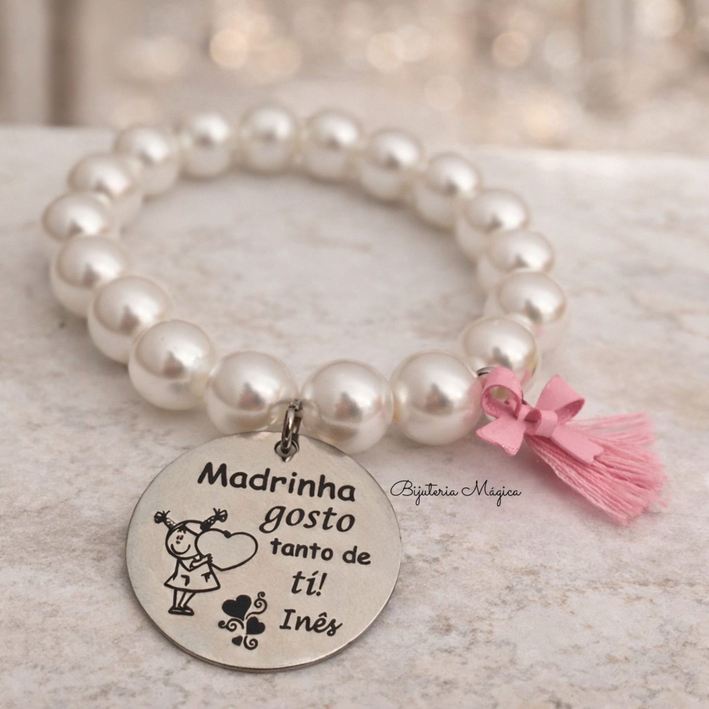 Pulseira Pérolas Madrinha Gosto Muito de Ti