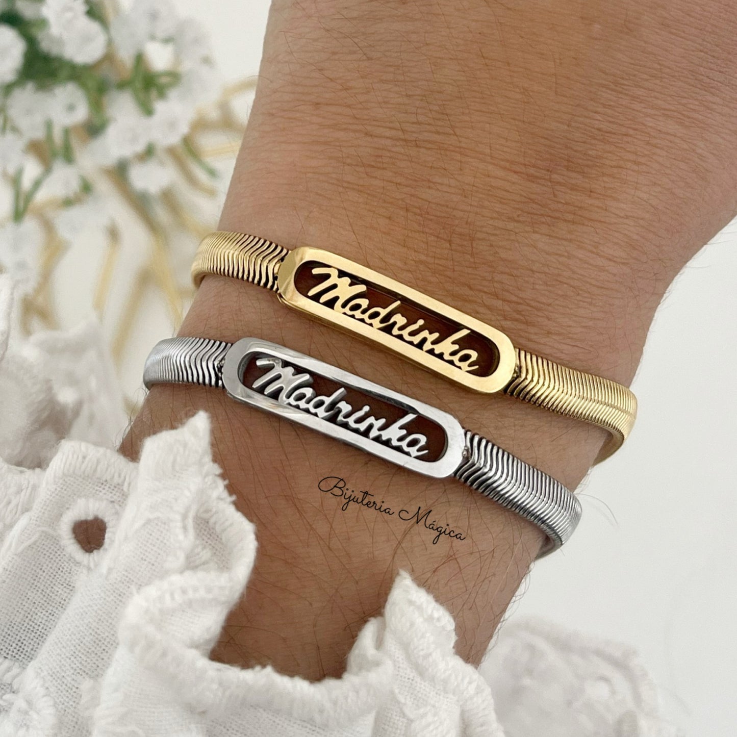 Pulseira Madrinha Placa em Aço