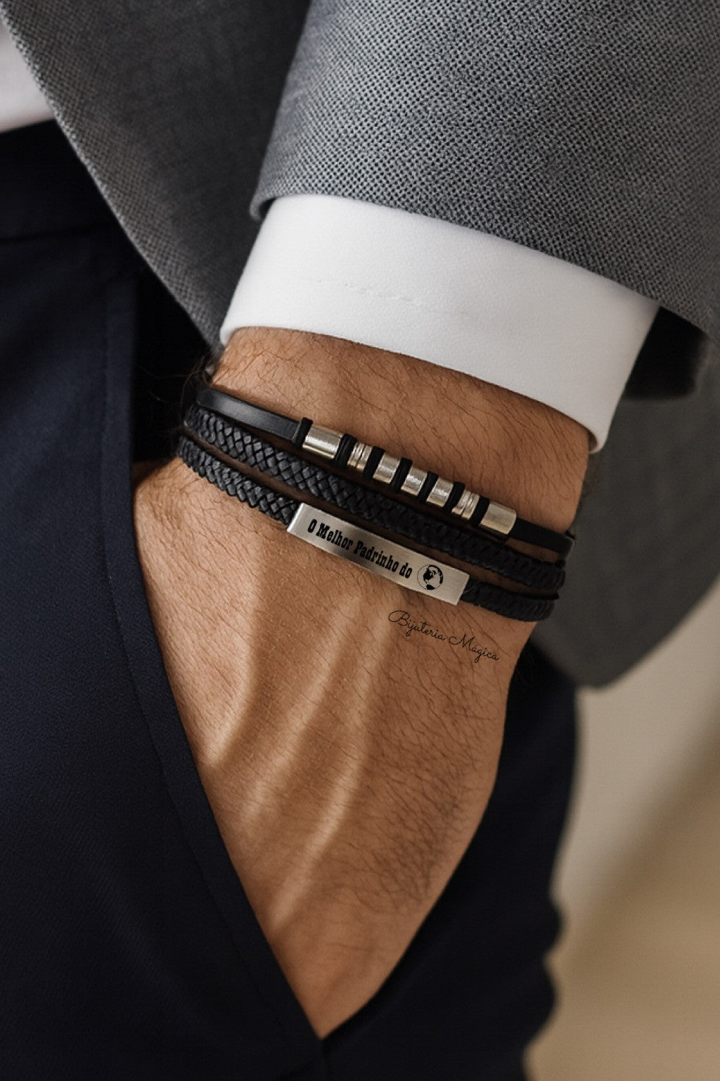 Best Godfather in the World Multi-Wrap Bracelet in Steel and PU