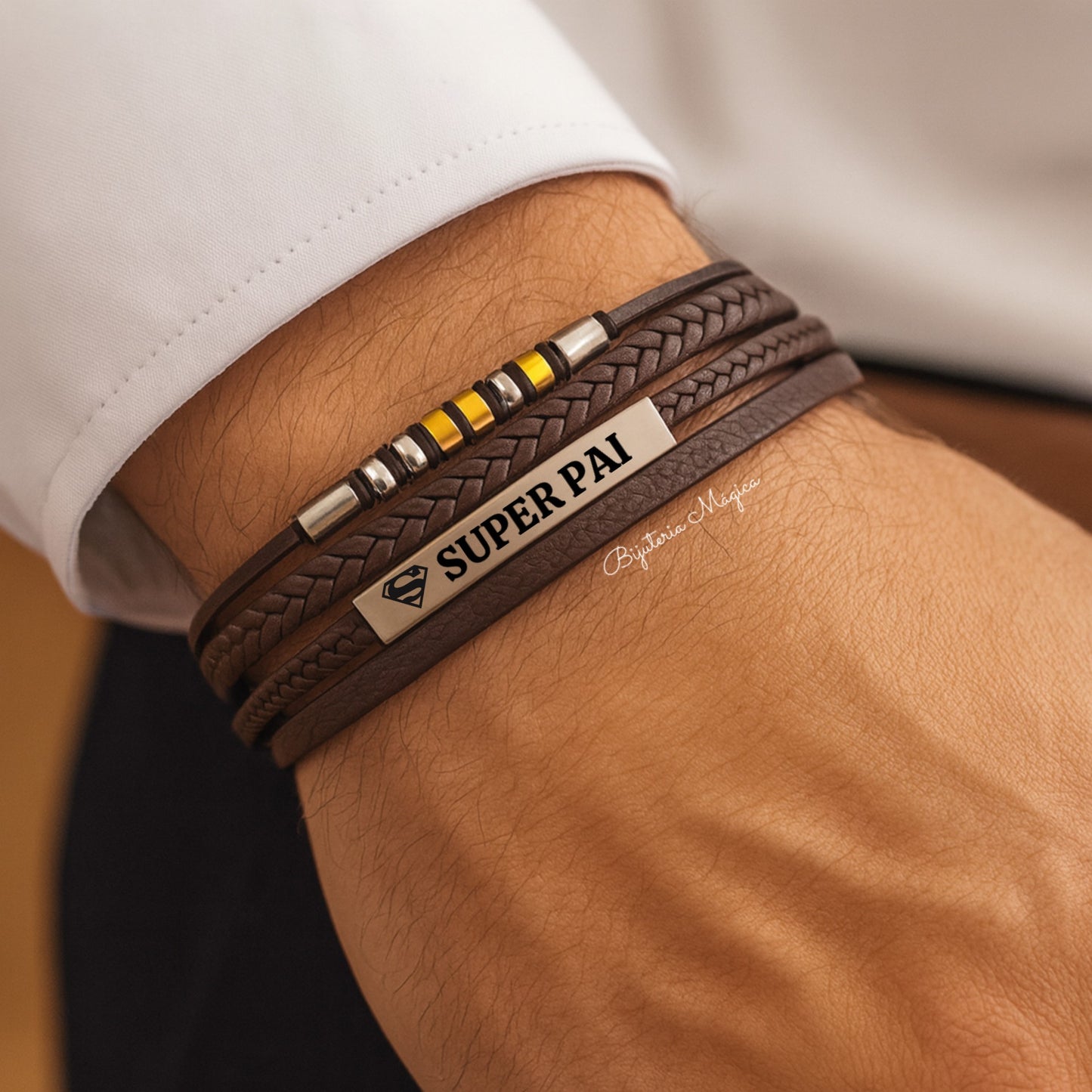 Pulseira Super Pai Castanha Personalizável