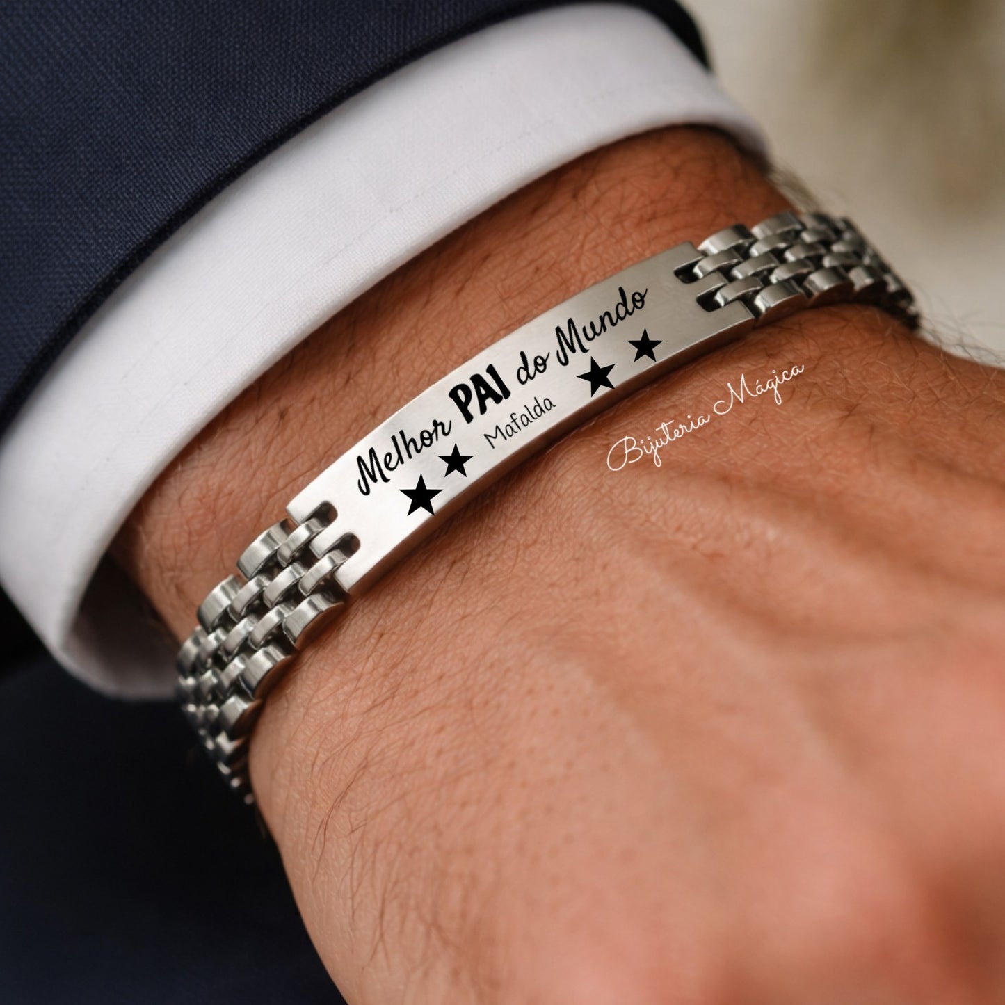 Pulseira Melhor Pai – Aço Personalizável