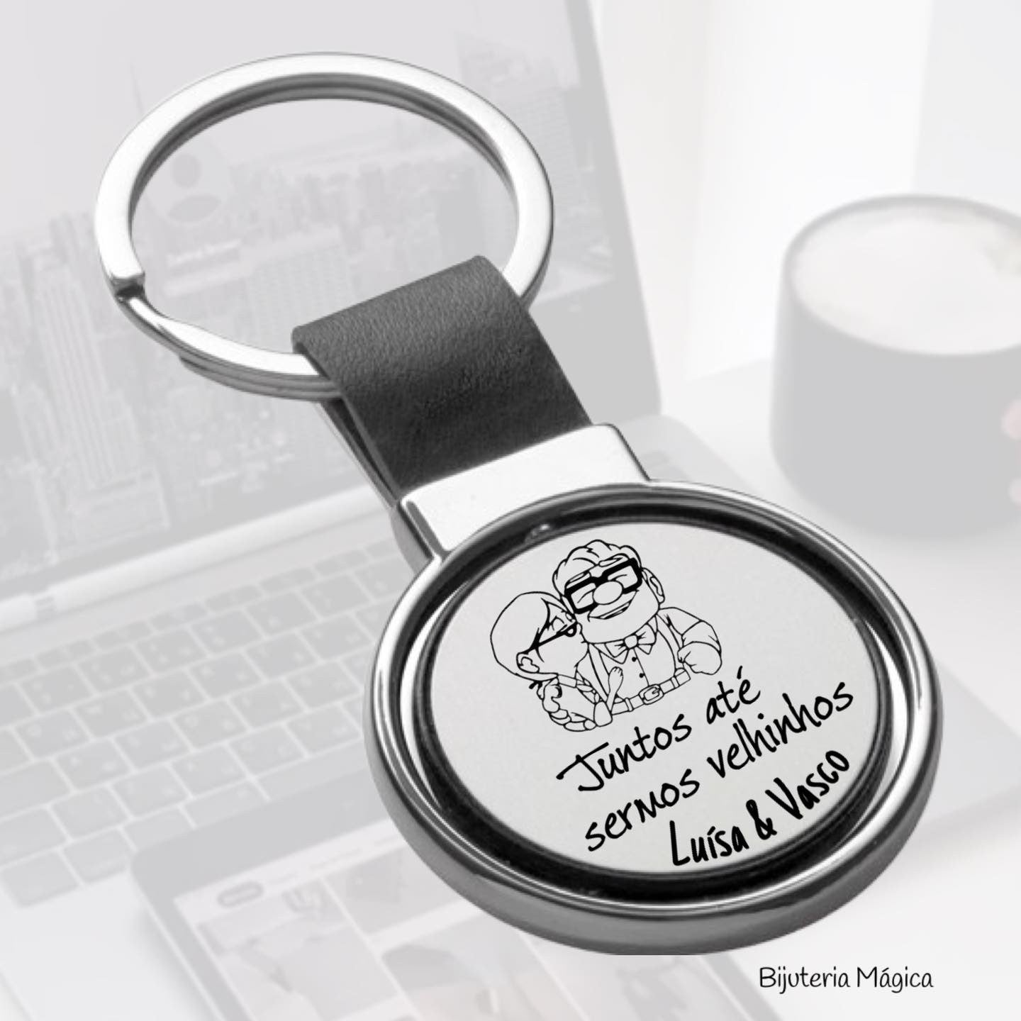 Round Metal and PU Keyring, Personalised – “Together until we’re old”