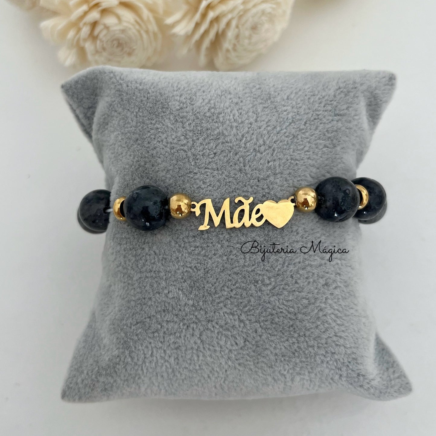 Pulseira Elástica Mãe em Pedra Natural