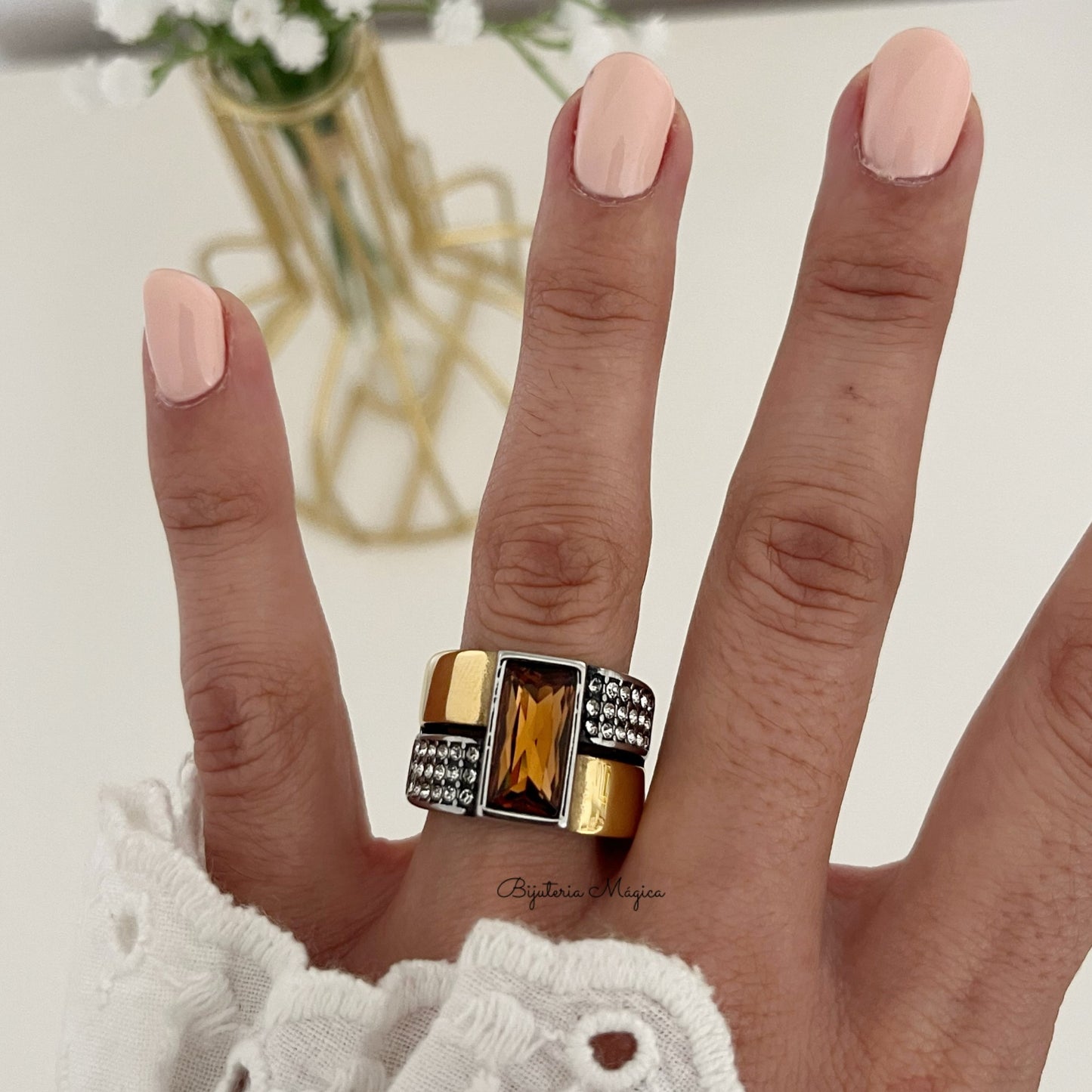 Elegance Amber Steel Ring