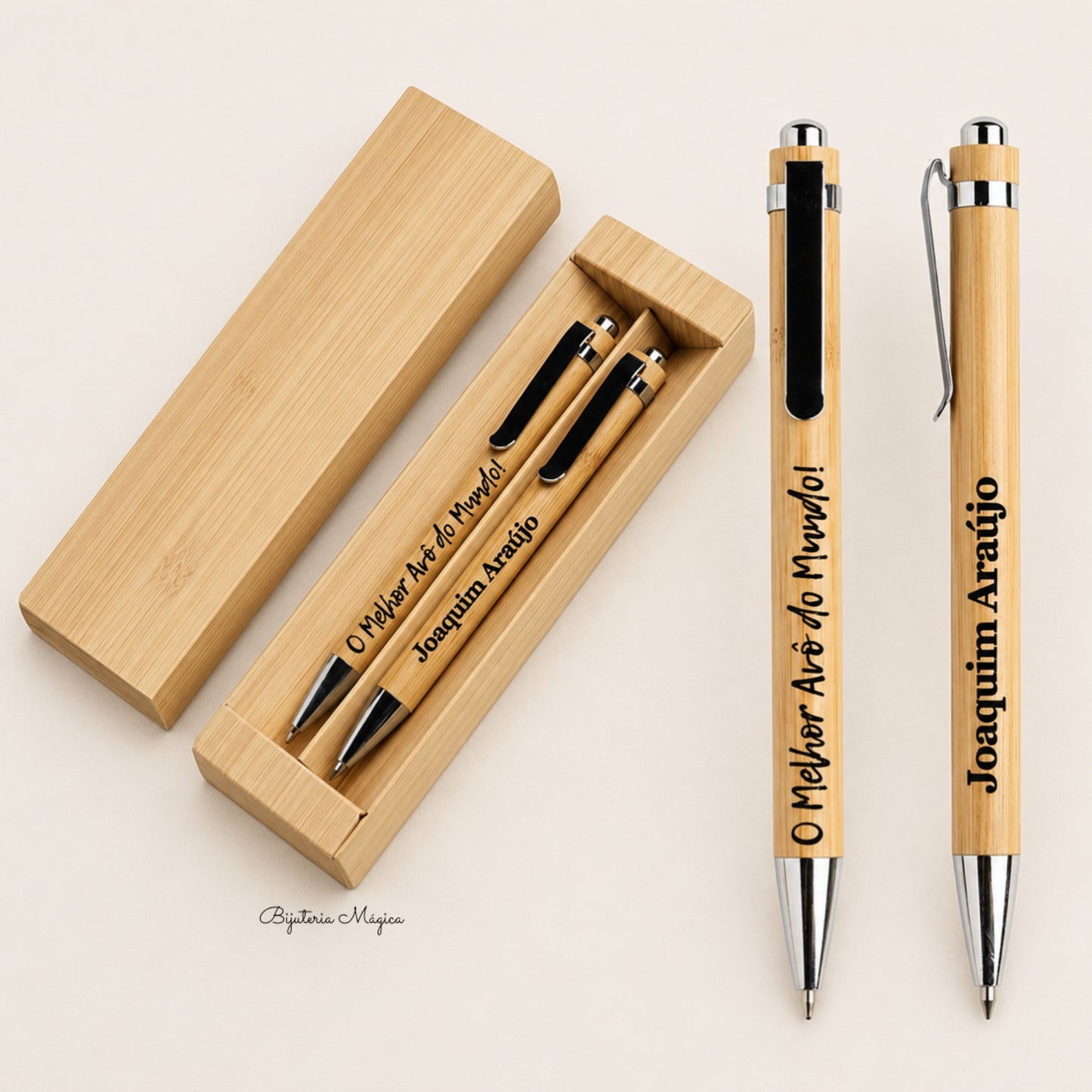 Conjunto Personalizado de Caneta e Porta-Minas em Bambu